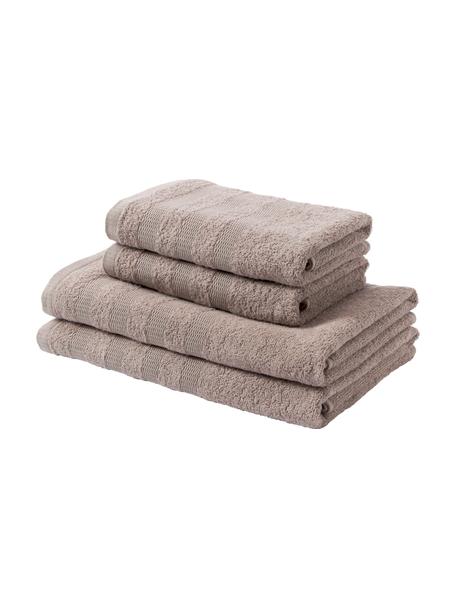 Sada ručníků Camila, 4 díly, 100% bavlna
Nízká gramáž, 400 g/m²

Materiál použitý v tomto produktu byl testován na škodlivé látky a certifikován podle STANDARD 100 od OEKO-TEX®, 3883CIT, CITEVE, Taupe, Sada s různými velikostmi