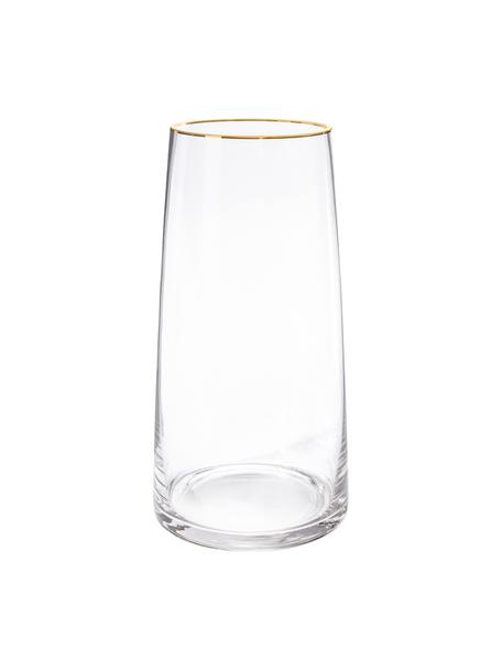 Mondgeblazen glazen vaas Myla, Glas, Transparant met goudkleurige rand, Ø 14 x H 28 cm