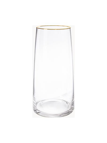 Mondgeblazen glazen vaas Myla, Glas, Transparant met goudkleurige rand, Ø 14 x H 28 cm