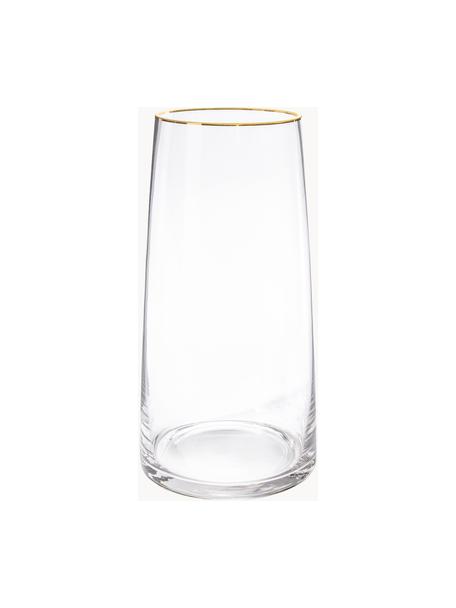 Wazon ze szkła dmuchanego Myla, Szkło, Transparentny z krawędzią w odcieniu złota, Ø 14 x W 28 cm