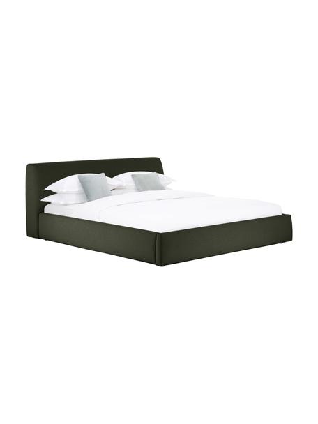 Polsterbett Cloud mit Stauraum, Bezug: Fein strukturierter Webst, Korpus: Massives Kiefernholz, FSC, Webstoff Dunkelgrün, B 200 x L 200 cm
