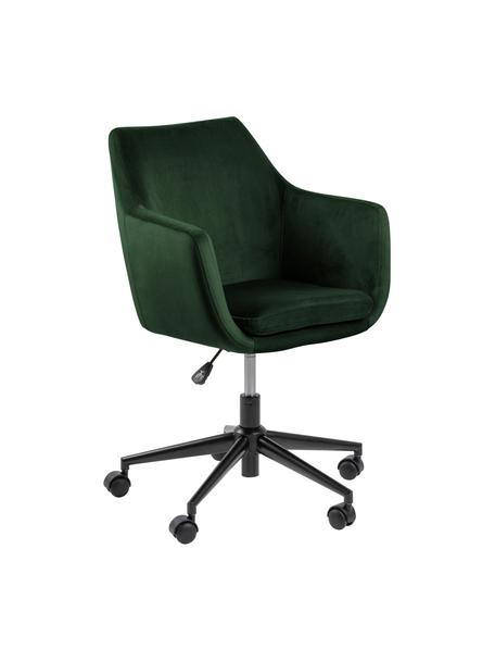 Fauteuil de bureau en velours Nora, hauteur ajustable, Vert forêt, noir, larg. 58 x prof. 58 cm