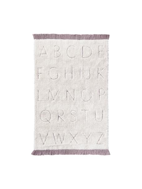 Alfombra lavable con flecos y letras de diseño ABC, Parte superior: 97% algodón, 3% fibras mi, Reverso: fibras recicladas, Beige, An 90 x L 130 cm (Tamaño XS)