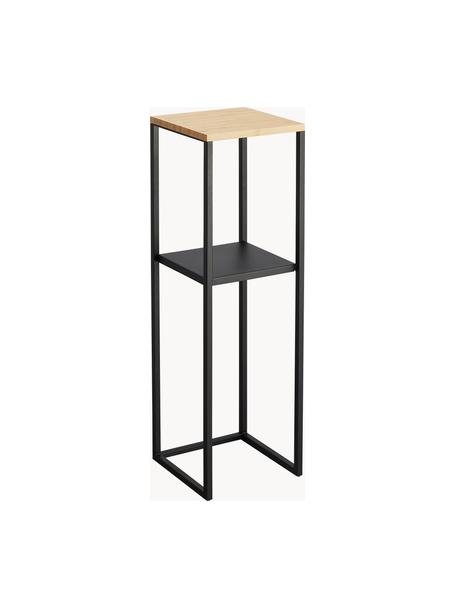 Estantería estrecha de metal y bambú Tower, Estructura: acero con pintura en polv, Tablero: madera de bambú, Negro, An 25 x Al 80 cm