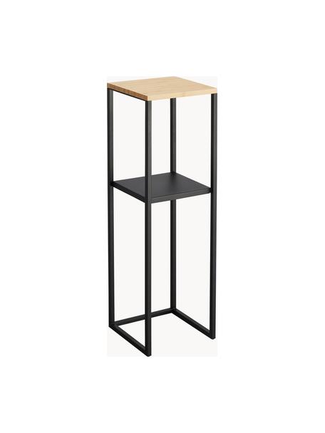 Rek Tower met bamboe houten paneel, Frame: gepoedercoat staal, Tafelblad: bamboehout, Zwart, B 80 x H 25 cm