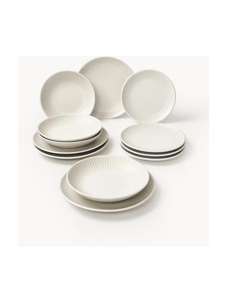 Geschirr-Set Zabelle mit Streifendekor, 12er-Set, Steingut, Off White, Hellbeige, Set mit verschiedenen Größen