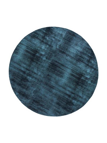 Alfombra redonda artesanal de viscosa Jane, Parte superior: 100% viscosa, Reverso: 100% algodón, Azul oscuro, Ø 120 cm (Tamaño S)