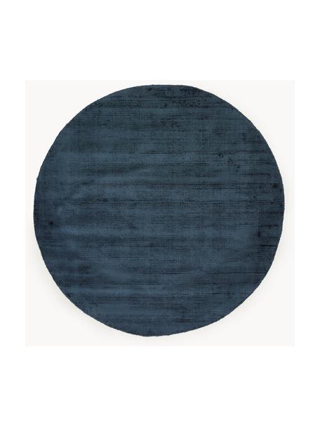 Alfombra redonda artesanal de viscosa Jane, Parte superior: 100% viscosa, Reverso: 100% algodón El material , Azul oscuro, Ø 120 cm (Tamaño S)