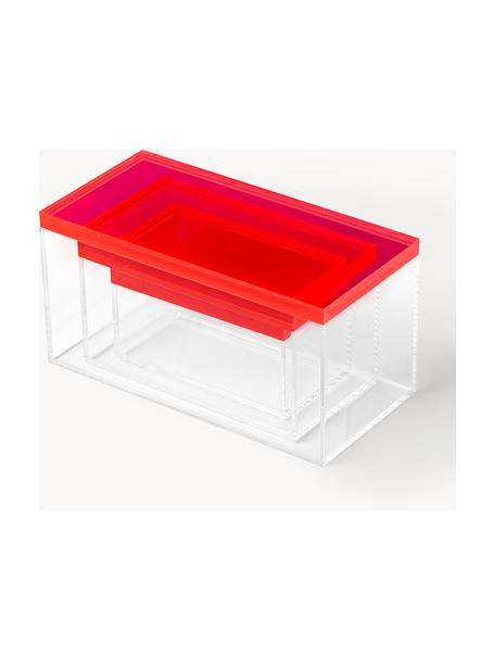 Súprava úložných škatúľ Yuki, 3 diely, Akrylové sklo, Koralovočervená, Súprava s rôznymi veľkosťami