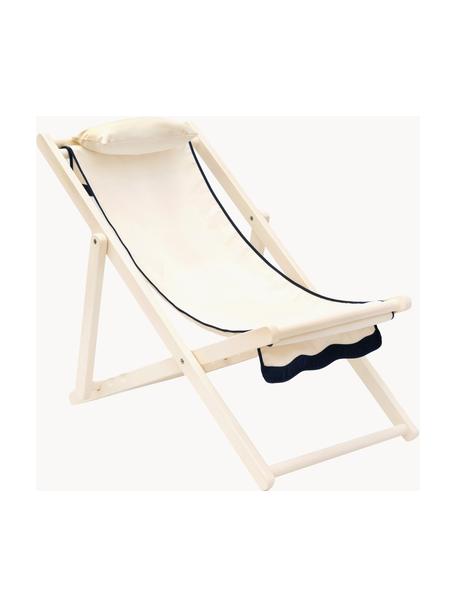 Sedia a sdraio pieghevole Wave, Struttura: legno di teak, Bianco, blu scuro, Larg. 59 x Prof. 96 cm
