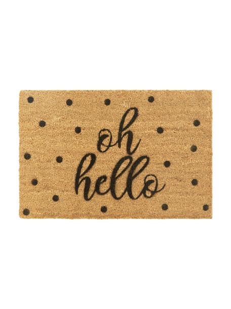 Felpudo Oh Hello, Parte superior: fibras de coco, Reverso: PVC, Beige, negro, An 40 x L 60 cm