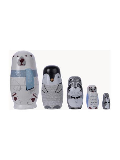 Deko-Objekte Matroschka H 14 cm, 5er-Set, Schimaholz, Blau, Grau, Weiß, Schwarz, Ø 8 x H 14 cm