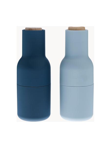 Súprava mlynčekov na soľ a korenie s drevenými vrchnákmi Bottle Grinder, 2 diely, Modrá, svetlomodrá, bukové drevo, Ø 8 x V 21 cm