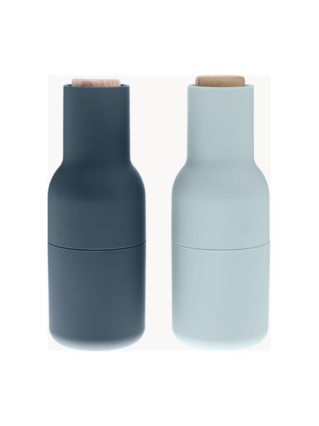 Moulin à sel et à poivre design avec couvercle en hêtre Bottle Grinder, 2 élém., Bleu foncé, bleu ciel, bois clair, Ø 8 x haut. 21 cm