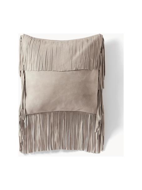 Housse de coussin 50x50 en cuir avec franges Amaia, 100 % cuir, Beige, larg. 50 x long. 50 cm