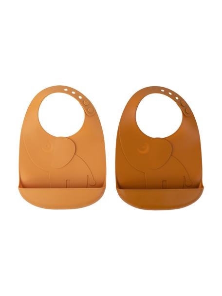 Siliconen slabbetjes set Peekaboo, 2-delig, 100% siliconen, Bruin, oranje, B 19 x L 27 cm