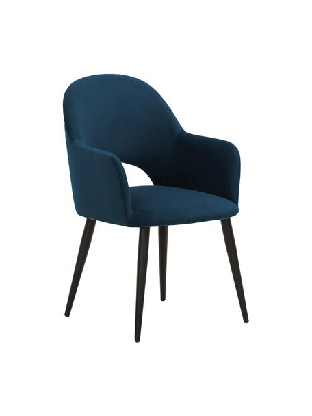 Sametová židle s područkami Rachel, Tmavě modrá, Š 55 cm, H 65 cm
