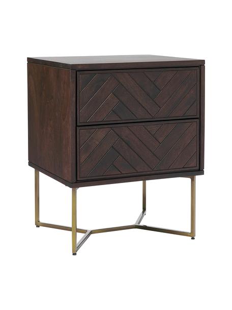 Comodino in legno massiccio con 2 cassetti Luca, Struttura: metallo rivestito, Legno di mango, Larg. 45 x Alt. 57 cm