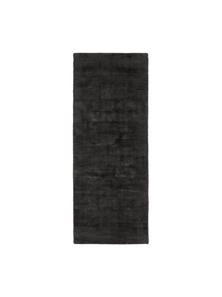 Handgeweven viscose loper Jane in antraciet-zwart, Onderzijde: 100% katoen, Antraciet-zwart, B 80 x L 200 cm