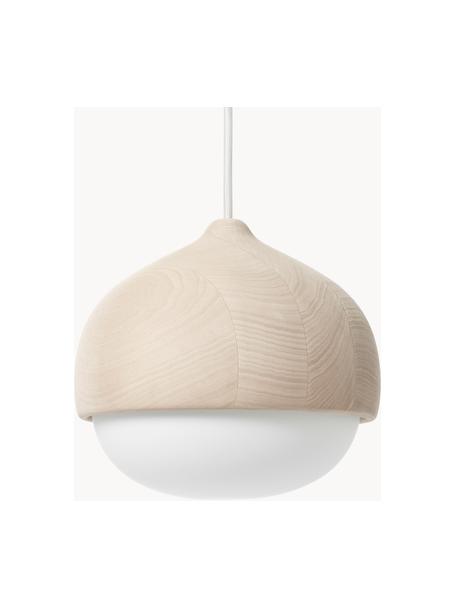 Lampa wisząca ze szkła dmuchanego Terho, Drewno lipowe, biały, Ø 24 x W 22 cm