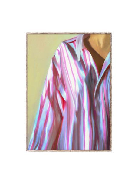 Póster con marco Dad Shirt, Papel Hahnemühle mate de 210 g, impresión digital a 10 colores resistentes a los rayos UV, Verde oliva, tonos rosas y azules, An 30 x Al 40 cm