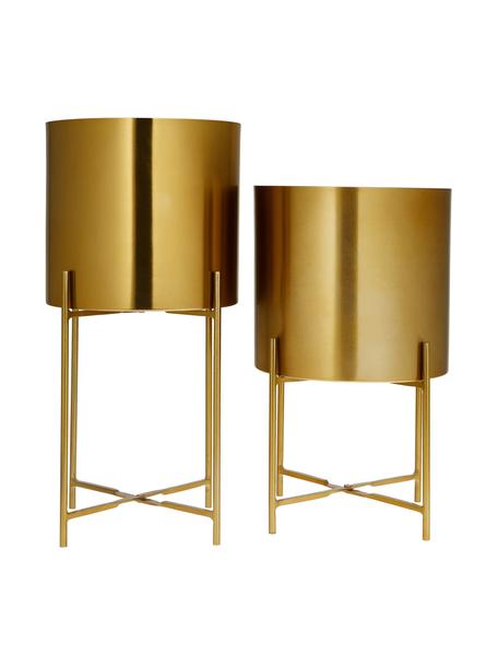 Set de maceteros de metal Mina, 2 uds., Metal con pintura en polvo, Dorado, Set de diferentes tamaños
