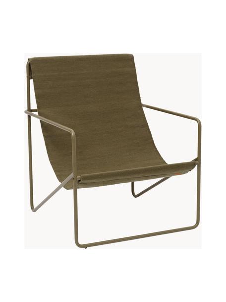 Fauteuil lounge Desert, Tissu vert olive, larg. 63 x prof. 66 cm