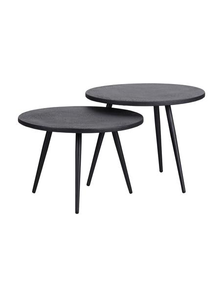 Set de mesas auxiliares para exterior Suze, 2 uds., Tablero: madera contrachapada recu, Patas: metal recubierto, Negro, Set de diferentes tamaños