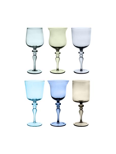 Bicchieri da vino in vetro soffiato in diversi colori e forme Disegual 6 pz, Vetro soffiato, Tonalità verdi, tonalità blu, Ø 8 x Alt. 20 cm, 200 ml