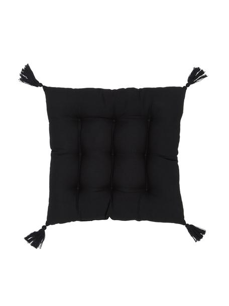 Bavlnený vankúš na stoličku so strapcami Ava, Čierna, Š 40 x D 40 cm