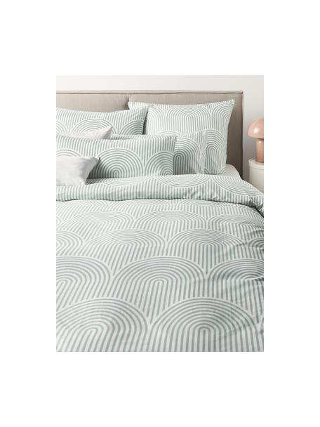 Funda nórdica de algodón Arcs, Verde salvia, blanco, Cama 150/160 cm (240 x 220 cm)