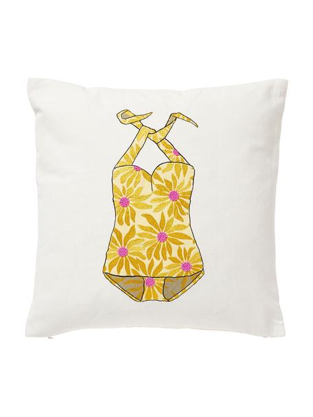Geborduurde dubbelzijdige kussenhoes Maren, 100% katoen, Wit, goudkleurig, roze, B 45 x L 45 cm