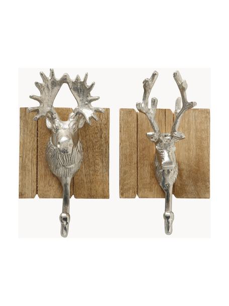 Sada nástěnných háčků Alfo, V 22 cm, 2 ks, Mangové dřevo, stříbrná, Š 22 cm, V 9 cm