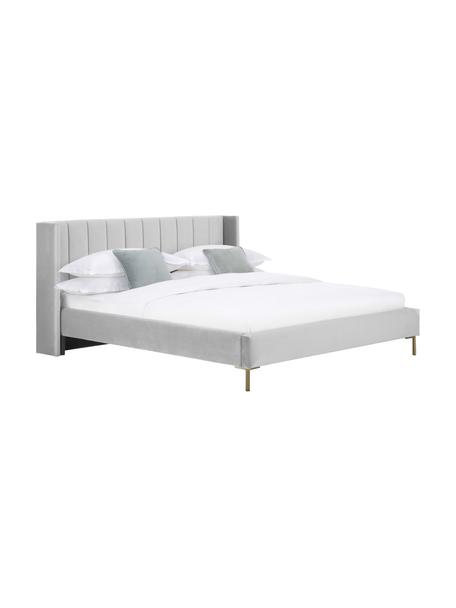 Letto imbottito in velluto Dusk, Rivestimento: velluto di poliestere Il , Piedini: metallo verniciato a polv, Velluto grigio chiaro, Larg. 140 x Lung. 200 cm