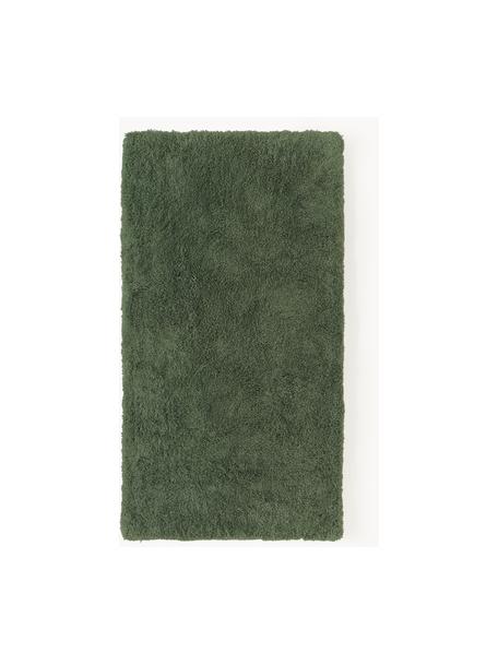 Pluizig hoogpolig vloerkleed Leighton, Onderzijde: 70% polyester, 30% katoen, Donkergroen, B 80 x L 150 cm (maat XS)