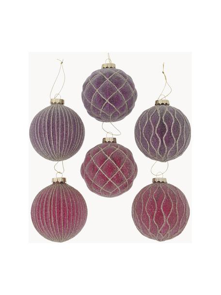 Boules de Noël faites main Taina, 12 élém., Couleur dorée, violet, rose, Ø 8 cm