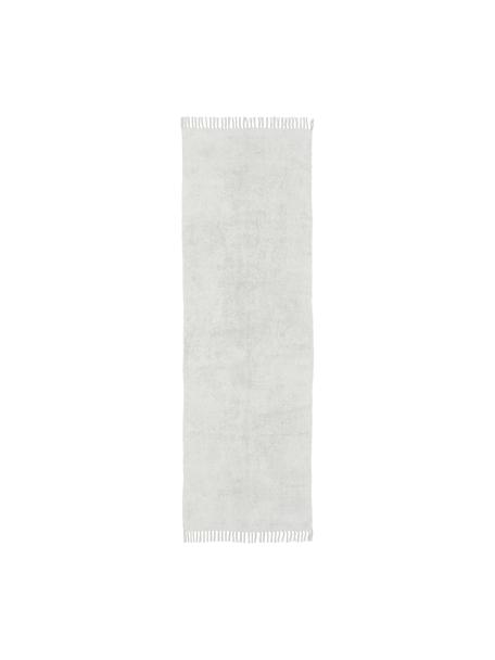 Alfobra corredor artesanal con flecos Daya, Gris claro, An 80 x L 250 cm