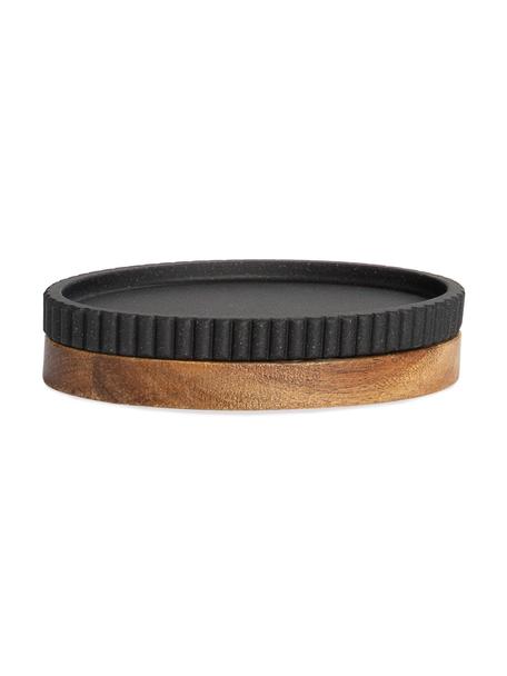 Jabonera con madera Laura, Plástico, madera de acacia, Negro, An 14 x Al 3 cm