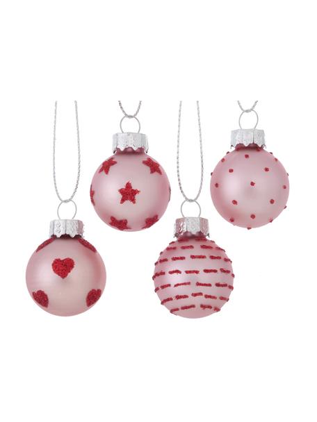 Kerstballenset Lumi, 12-delig, Roze, rood, Ø 3 x H 4 cm