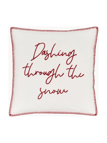 Funda de cojín Dashing Through The Snow, 100% algodón, Blanco crema, rojo oscuro, An 45 x L 45 cm