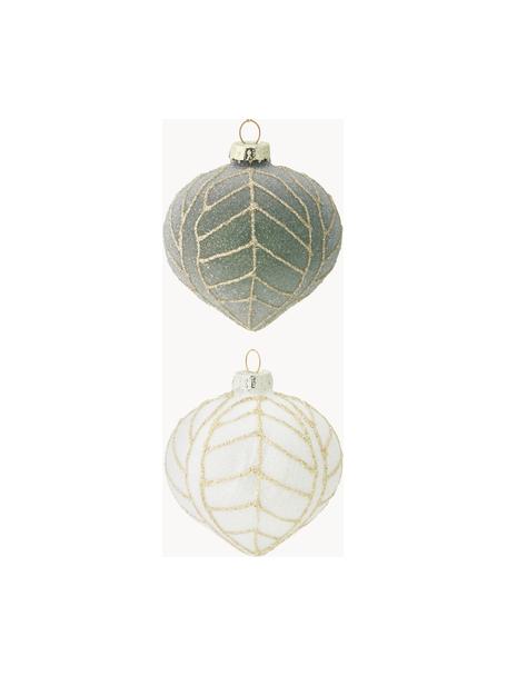 Baumanhängern Lavinia Ø 8 cm, 12 Stück, Glas, Weiß, Grün, Goldfarben, Ø 8 cm