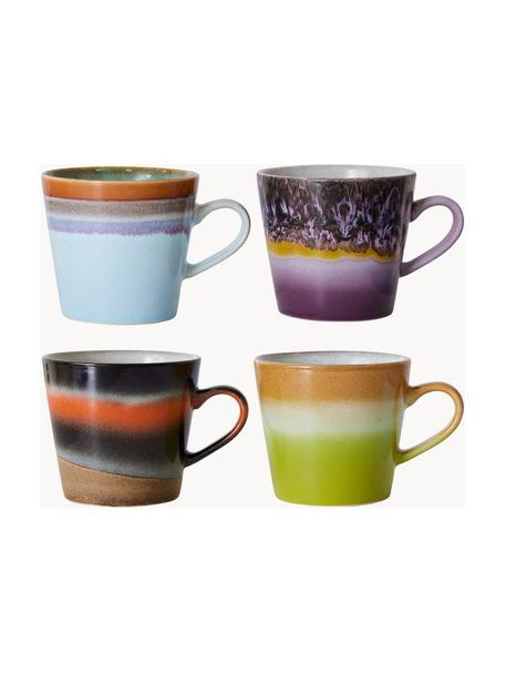 Tazas artesanales de cerámica esmaltada 70s, 4 uds., Cerámica, Multicolor, Ø 9 x Al 9 cm, 300 ml