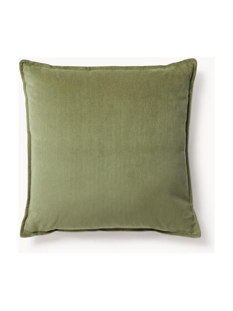 Coussin canapé en velours côtelé Lennon, Velours côtelé vert olive, larg. 60 x long. 60 cm