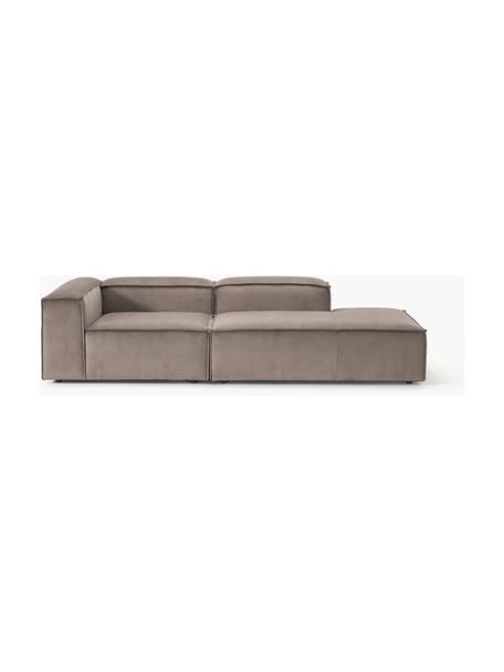 Chaise longue componibile in velluto a coste Lennon, Rivestimento: velluto a coste (92% poli, Rivestimento: schiuma con nucleo di mol, Struttura: legno di pino massiccio, , Piedini: plastica Questo prodotto , Velluto a coste taupe, Larg. 269 x Prof. 119 cm, schienale a destra