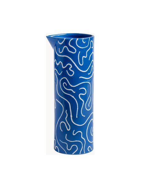 Carafe à eau artisanale Soba, 1 L, Porcelaine, Bleu roi, blanc cassé, 1 L
