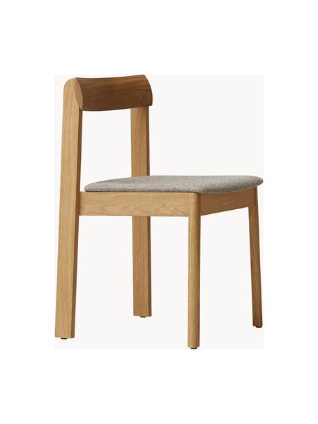 Stapelbare eikenhouten stoelen Blueprint met zitkussen, 2 stuks, Bekleding: 70% wol, 30% viscose, Frame: eikenhout, Geweven stof grijs, eikenhout, B 46 x D 49 cm