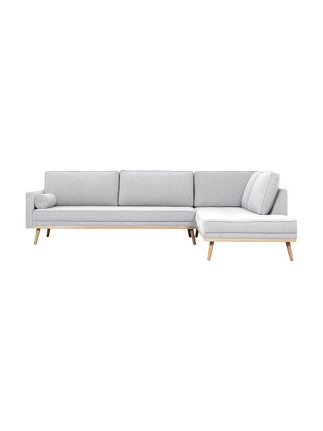Sofa narożna  z nogami z drewna dębowego Saint (4-osobowa), Tapicerka: poliester Dzięki tkaninie, Jasny szary, S 294 x G 220 cm