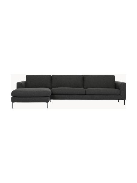Sofa narożna Cucita (4-osobowa), Tapicerka: tkanina (100% poliester) , Stelaż: lite drewno sosnowe z cer, Nogi: metal lakierowany Ten pro, Antracytowa tkanina, S 302 x G 163 cm, lewostronna