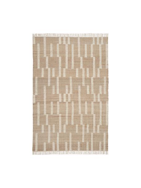 Tappeto in juta fatto a mano con frange Kerala, 68% juta, 23% cotone, 9% lana, Marrone, bianco crema, Larg. 200 x Lung. 300 cm (taglia L)