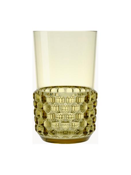 Verres à eau avec surface texturée Jellies, 4 pièces, Plastique, Vert olive, Ø 9 x haut. 15 cm, 600 ml